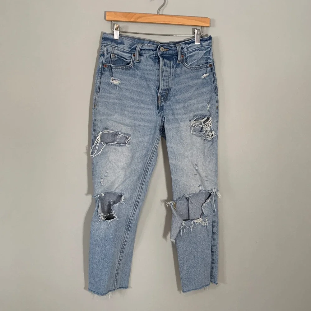 Old Navy Sky-Hi Straight Extra High-Rise Distressed‎ Light Wash Jeans Womens 6